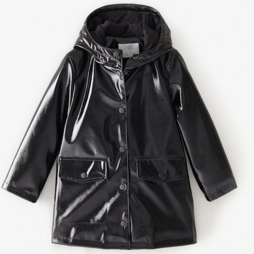 Zara girls black rubberized padded raincoat